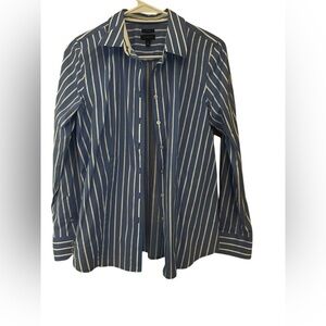 Talbots Classic Blue and Cream Striped Blouse